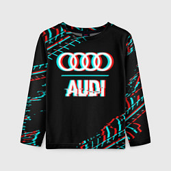 Детский лонгслив Значок Audi в стиле glitch на темном фоне