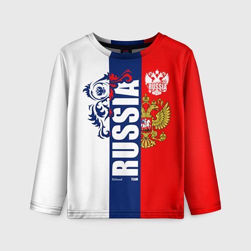Детский лонгслив Russia national team: white blue red / 3D-принт – фото 1