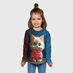 Лонгслив детский Котик в розовом свитере, цвет: 3D-принт — фото 2