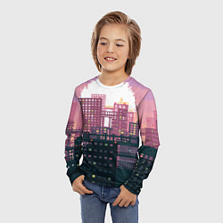 Лонгслив детский Пиксельный пейзаж города - закат, цвет: 3D-принт — фото 2