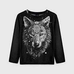 Лонгслив детский Волк в черно-белом орнаменте, цвет: 3D-принт