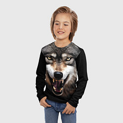 Лонгслив детский Агрессивный рычащий волк, цвет: 3D-принт — фото 2