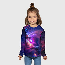 Лонгслив детский Небула в космосе в фиолетовых тонах - нейронная се, цвет: 3D-принт — фото 2