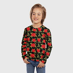 Лонгслив детский Красные розы паттерн, цвет: 3D-принт — фото 2