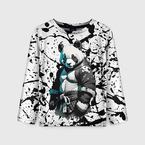 Детский лонгслив Panda samurai on the background of blots / 3D-принт – фото 1