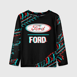 Детский лонгслив Значок Ford в стиле glitch на темном фоне