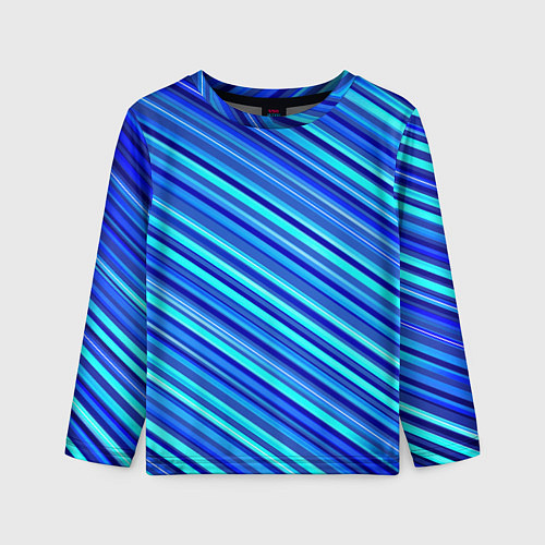 Детский лонгслив Сине голубые узорчатые полосы / 3D-принт – фото 1