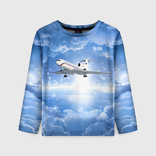 Детский лонгслив Ту-154 в морозном небе / 3D-принт – фото 1