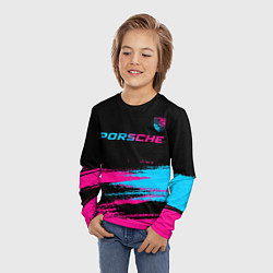 Лонгслив детский Porsche - neon gradient: символ сверху, цвет: 3D-принт — фото 2