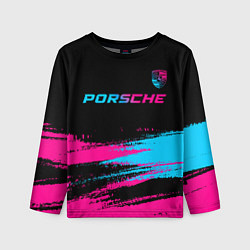 Детский лонгслив Porsche - neon gradient: символ сверху