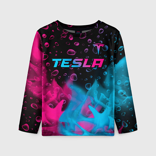 Детский лонгслив Tesla - neon gradient: символ сверху / 3D-принт – фото 1