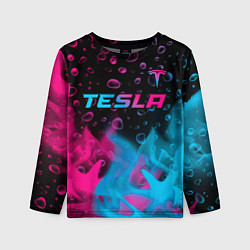 Лонгслив детский Tesla - neon gradient: символ сверху, цвет: 3D-принт