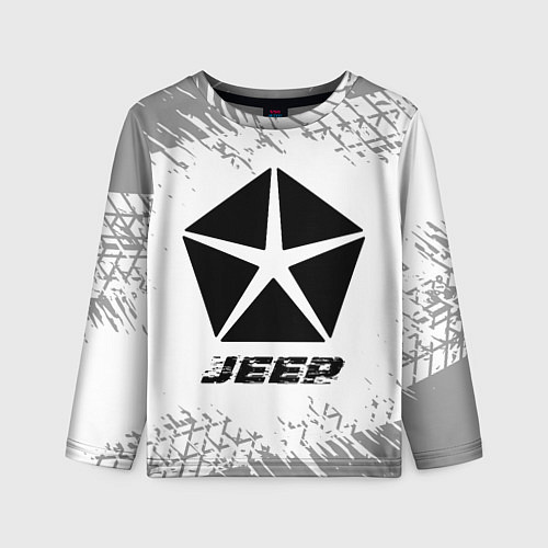 Детский лонгслив Jeep speed на светлом фоне со следами шин / 3D-принт – фото 1