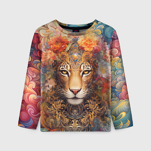 Детский лонгслив Леопард в тропиках / 3D-принт – фото 1