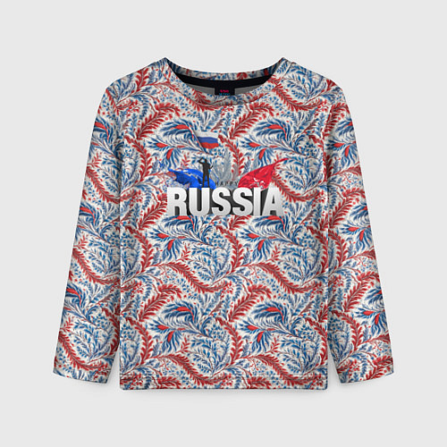 Детский лонгслив Happy Russia волнистые узоры / 3D-принт – фото 1