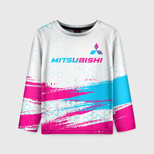 Детский лонгслив Mitsubishi neon gradient style: символ сверху / 3D-принт – фото 1