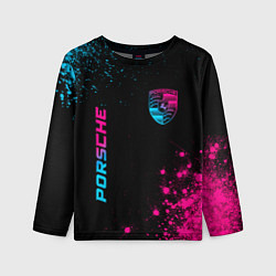 Детский лонгслив Porsche - neon gradient: надпись, символ