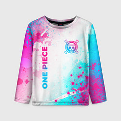 Детский лонгслив One Piece neon gradient style: надпись, символ