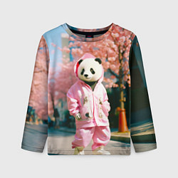 Лонгслив детский Милая панда в пуховике, цвет: 3D-принт