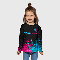 Лонгслив детский Volkswagen - neon gradient: символ сверху, цвет: 3D-принт — фото 2