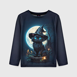 Лонгслив детский Кот ведьмы - Хэллоуин, цвет: 3D-принт