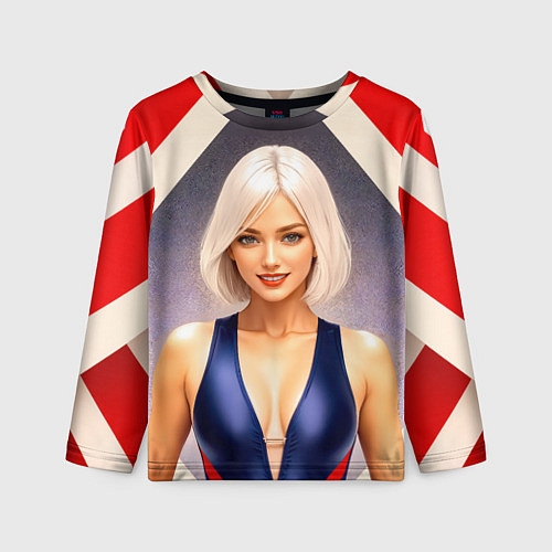 Детский лонгслив Девушка блондинка в спортивном костюме / 3D-принт – фото 1
