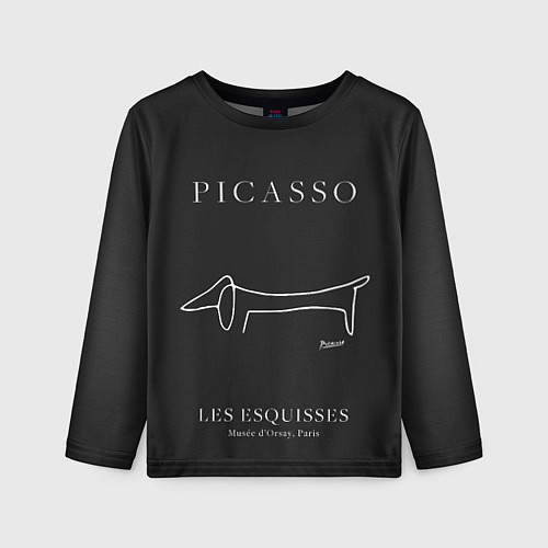 Детский лонгслив Собака на черном - Пабло Пикассо / 3D-принт – фото 1