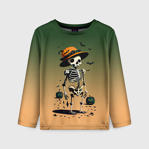 Детский лонгслив Funny skeleton - halloween - neural network / 3D-принт – фото 1