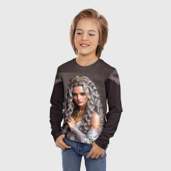 Лонгслив детский Девушка с пепельно-серыми вьющимися волосами, цвет: 3D-принт — фото 2
