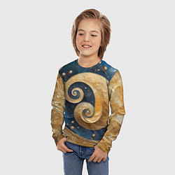 Лонгслив детский Синий золотой декоративный орнамент, цвет: 3D-принт — фото 2