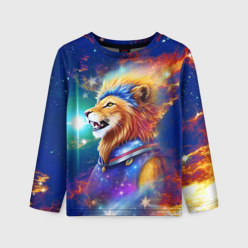 Детский лонгслив Космический лев - неоновое свечение / 3D-принт – фото 1
