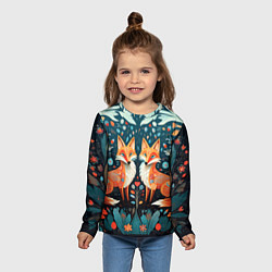 Лонгслив детский Две лисички в стиле фолк арт, цвет: 3D-принт — фото 2