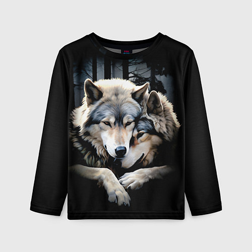 Детский лонгслив Волки - молодая семья / 3D-принт – фото 1