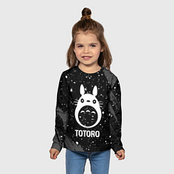 Лонгслив детский Totoro glitch на темном фоне, цвет: 3D-принт — фото 2