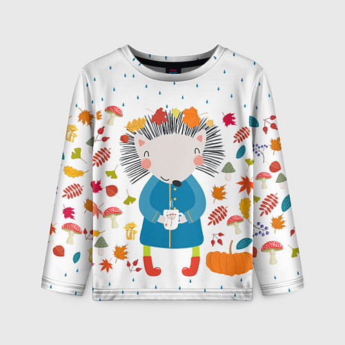 Детский лонгслив Милый ежик в осенних листьях / 3D-принт – фото 1