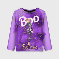 Детский лонгслив Барби в костюме скелета: паутина и фиолетовый дым