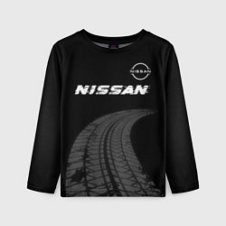 Детский лонгслив Nissan speed на темном фоне со следами шин: символ