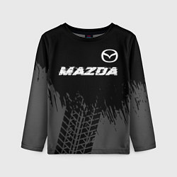 Детский лонгслив Mazda speed на темном фоне со следами шин: символ
