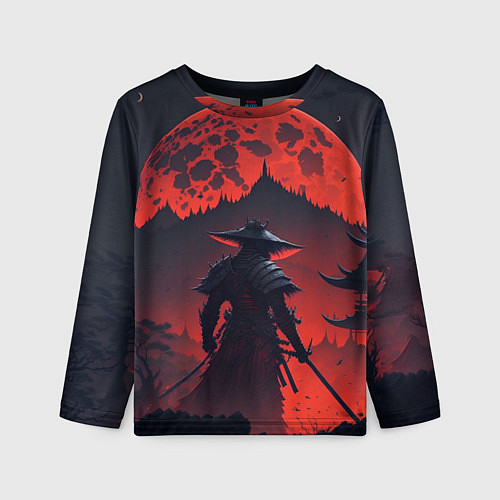 Детский лонгслив Samurai and red moon - нейросеть / 3D-принт – фото 1