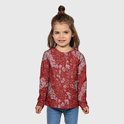 Лонгслив детский Белые лепестки на красном фоне, цвет: 3D-принт — фото 2