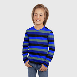 Лонгслив детский Полосатый сине-чёрный, цвет: 3D-принт — фото 2