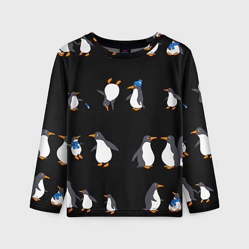 Детский лонгслив Веселая семья пингвинов / 3D-принт – фото 1