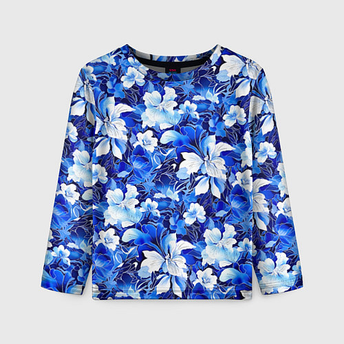 Детский лонгслив Голубой цветник / 3D-принт – фото 1