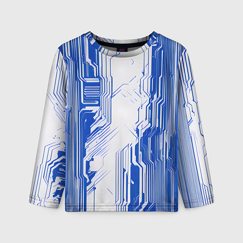 Детский лонгслив Синие линии на белом фоне киберпанк / 3D-принт – фото 1