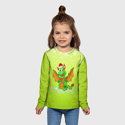 Лонгслив детский Зеленый дракошка, цвет: 3D-принт — фото 2