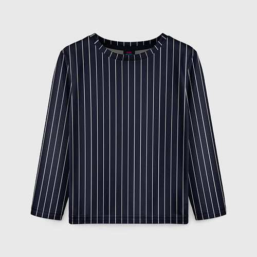 Детский лонгслив Строгий тёмно-синий в полоску / 3D-принт – фото 1