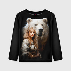 Лонгслив детский Славянка с большим белым медведем, цвет: 3D-принт