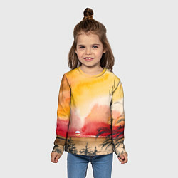 Лонгслив детский Тропический закат акварель, цвет: 3D-принт — фото 2