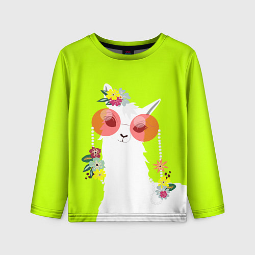 Детский лонгслив Лама - альпака в розовых очках / 3D-принт – фото 1