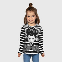 Лонгслив детский Черно белый портрет девушки на полосатом, цвет: 3D-принт — фото 2